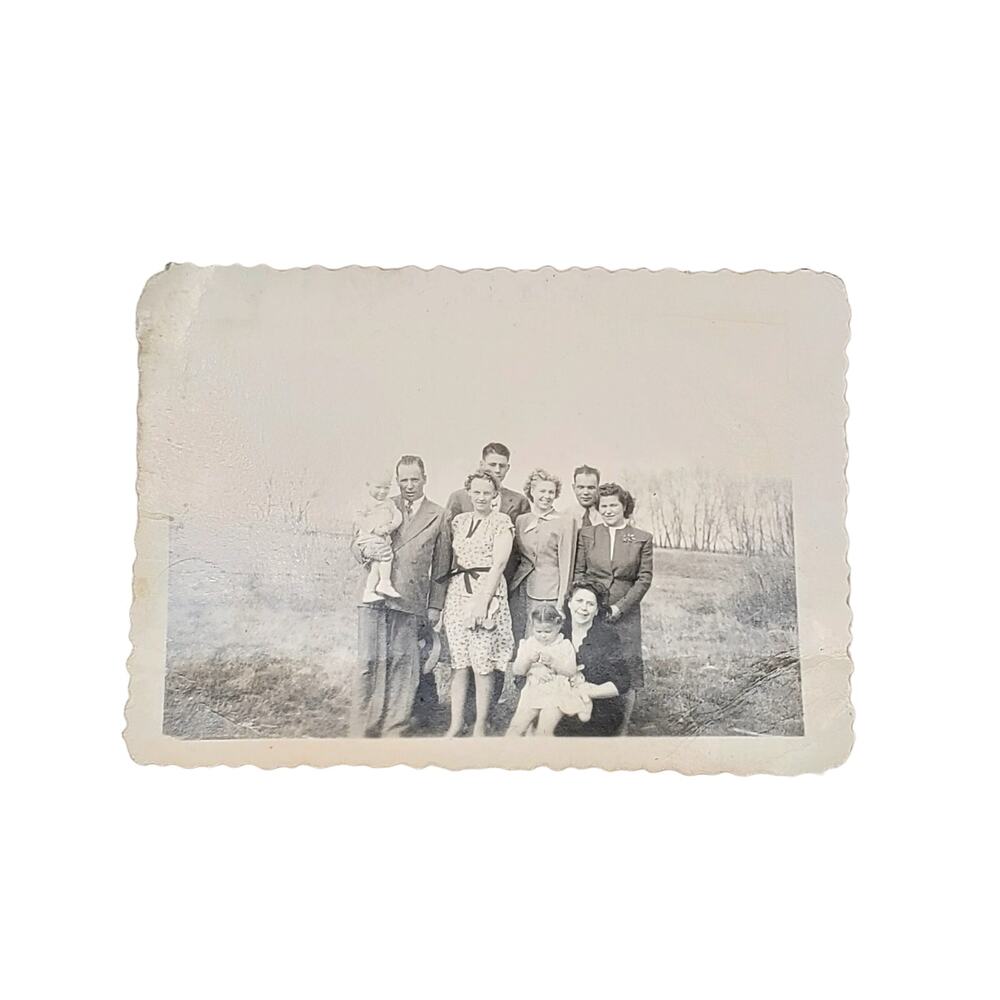 Vtg Family Posing Together Easter Day Monochrome Photography Found Snapshot